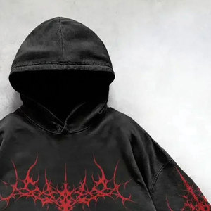 <b>Men</b> Gothic Hooded <b>Sweatshirt</b> <b>Red</b> Flame Print Oversized Knitted Cotton Winter Wear Front Logo Regular Sleeve Premium Quality - Product Image 3