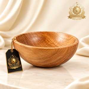 Bol à salade en bois avec finition marbrée texturée, bol rond pour servir les fruits, vaisselle de cuisine - Product Image 2