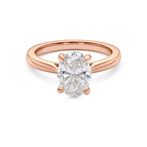 Anillo de compromiso solitario minimalista con diamante ovalado cultivado en laboratorio, oro rosa, halo oculto, elegante anillo de diamante con corte ovalado estilo catedral, joyería. - Product Image 1