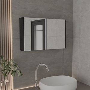 Armadietto per medicinali nero da 19,70 pollici con 2 ante, 3 ripiani e 2 specchi da bagno - Product Image 1