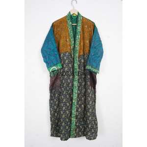Kimono en soie artisanal patchwork fait main, élégant, vintage, collection de peignoirs pour femmes, doux, respirant, séchage rapide, col en V, longueur longue - Product Image 3