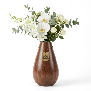 Florero de Madera Maciza Tallado a Mano, Diseño Vintage con Patrón de Diamantes, Soporte para Flores Secas de Mesa, Venta al Por Mayor - Product Image 2