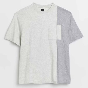 T-shirt pour homme gris et blanc à blocs de couleur avec impression de logo personnalisé, t-shirt à manches courtes pour homme - Product Image 4