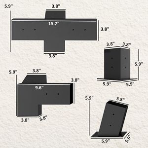 Kit Pergola Inclinata a 15 Gradi con Staffe a 4 Vie/3 Vie, Basi per Pali, Supporti a Muro per Legname da 3.6'' x 3.6'', Gazebo/Pergolato Nero - Product Image 3