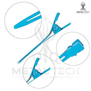 Pinces à cheveux métalliques bleu clair enduites, haute tension, pour salon, type bec de canard, pour sectionnement et séparation, outil de coiffure, vente en gros OEM ODM - Product Image 6