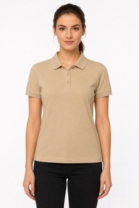 เสื้อโปโลสีเบจสำหรับผู้หญิง ผ้าฝ้าย 100% ผ้าปิเก้ถัก แขนสั้น สีพื้น สวมใส่สบาย ระบายอากาศได้ดี ทรงปกติ - Product Image 3