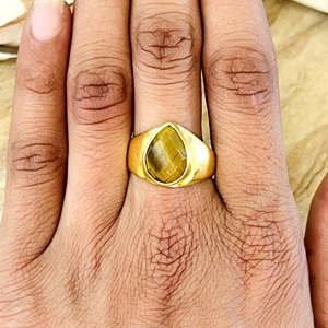 Modern Style Larimar Boho Cluster Band Brass Jewelry Women 18k Gold Plated Dainty Row Design Wholesale/OEM/ODM - Product Image 3
