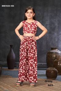 ผ้าไหมมัสลินคุณภาพสูงพร้อมลายพิมพ์ดิจิทัล ชุดเสื้อครอป-กางเกงขายาวทรงปล่อยสำหรับเด็กผู้หญิง คอลเลคชั่นอินโด-เวสเทิร์น ผู้ผลิตแฟชั่นสำหรับผู้หญิง - Product Image 6