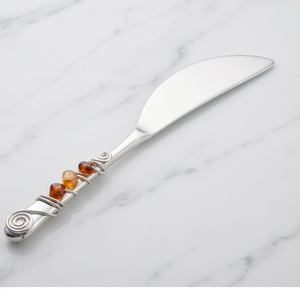 Couteau à fromage en acier inoxydable avec manche en fil de perles ambrées, épandeur en spirale pour usage en cuisine - Product Image 3