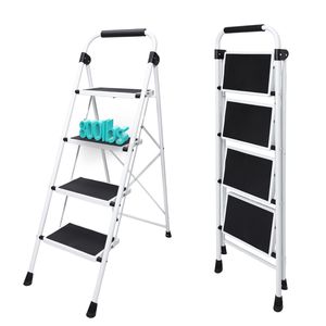48 Inch Aluminum <b>Step</b> <b>Stool</b> 4-<b>Step</b> <b>Folding</b> Ladder with Non-Slip Pedals and Comfortable Handrails - Product Image 1