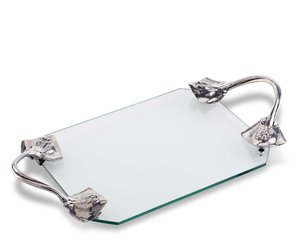 Luxury Mirrored Glass Serving Tray with <b>Gold</b> Bird and Branch Frame Rectangular Decorative <b>Mirror</b> Platter for Vanity Coffee <b>Table</b> - Product Image 3