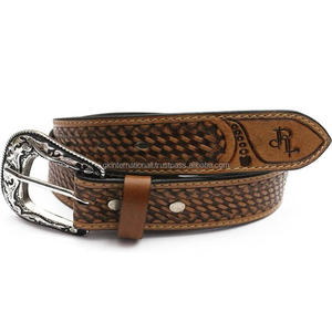 Finest Quality Hand Tooling Basket Carving Tan Genuine Western Leather Tooling <b>Belt</b> Cowboy in All Custom Sizes and Colors - Product Image 6