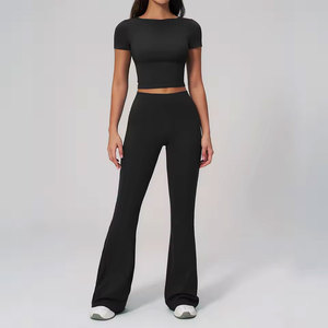 Conjunto Deportivo de 2 Piezas, Traje de Yoga de Manga Corta, Ropa Deportiva para Mujer, Ropa de Entrenamiento, Pantalones Cortos Deportivos para Correr, Conjuntos de Gimnasio - Product Image 5