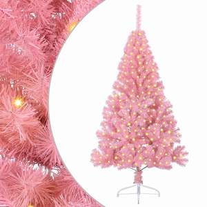 Sapin de Noël artificiel rose en PVC de 70,9 pouces pré-éclairé avec 300 LED - Product Image 2