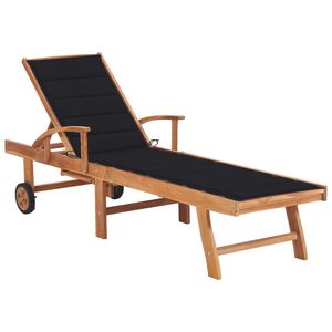 Chaise longue en teck massif avec coussin noir Produit de qualité supérieure - Product Image 1