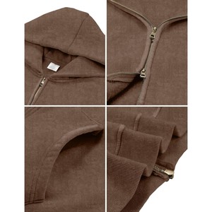 Sweat à capuche zippé marron pour homme, coupe ample, avec poches, style streetwear décontracté, vêtement d'extérieur, qualité supérieure, OEM, collection 2026 - Product Image 4
