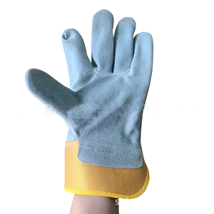 Guantes de Trabajo de Cuero con Puño a Rayas Púrpuras, Resistentes a la Abrasión, Antideslizantes en las Puntas de los Dedos, Guantes de Seguridad de Uso General - Product Image 3