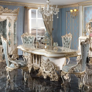 ชุดโต๊ะรับประทานอาหารสไตล์โรโคโคฝรั่งเศสสุดหรูหรา พร้อมตกแต่งด้วยสีงาช้างและทอง เหมาะสำหรับห้องรับประทานอาหารในวิลล่าหรือโรงแรม - Product Image 2