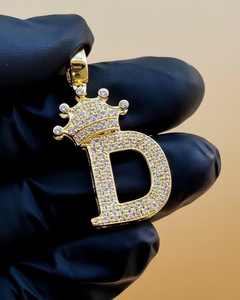 Pendentif personnalisé en forme de couronne avec initiales, style hip-hop, en argent 925 plaqué or, breloques personnalisées avec initiales pour femmes - Product Image 4