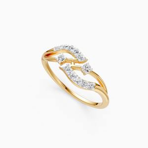 Anillo de oro amarillo, blanco y rosa de 9 quilates con diamante redondo de 0.152 quilates cultivado en laboratorio y diseño de onda. - Product Image 3