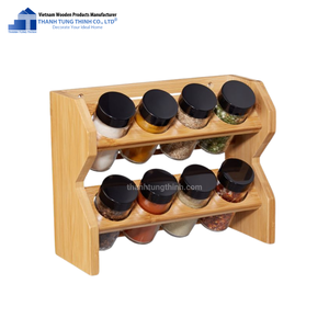 Wooden Spice <b>Rack</b> With 4/6/8/12 Glass Jars Natural Wood Easy To Clean Use For <b>Kitchen</b> Organization Made in Vietnam - Product Image 2