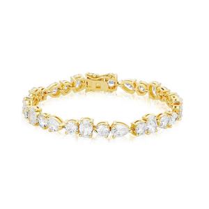 Pulsera de tenis unisex de plata chapada en oro de 18 quilates con diamantes de corte marquesa y engaste de garra, clásica para uso diario - Product Image 1