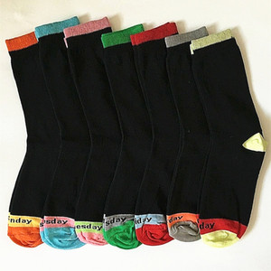 Crew <b>Socks</b> Solid Color <b>Black</b> With Colorful Toe And Cuff Breathable Cotton Spandex Men Women Casual Daily Wear Summer <b>Socks</b> - Product Image 3