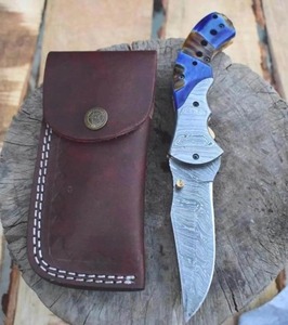 Navaja Plegable con Resorte, Hoja de Acero de Damasco, Navaja Táctica de Bolsillo para Camping con Clip para Cinturón, Herramienta EDC para Caza al Aire Libre - Product Image 3