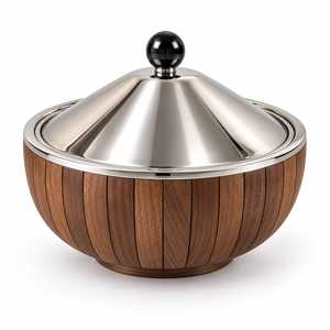 Casserole ronde en bois avec couvercle élégant en acier inoxydable, idéale pour le stockage des aliments - Product Image 5