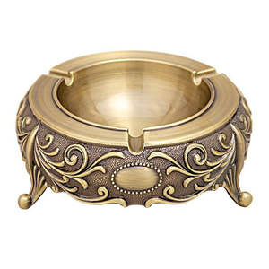 Antique Brass Ornate Decorative Table <b>Ashtray</b> – Vintage Embossed Metal Cigarette <b>Ashtray</b> Vintage Brass Embossed <b>Ashtray</b> - Product Image 1