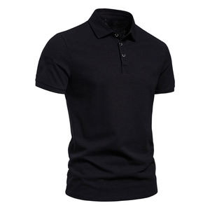 Camisa de Manga Corta para Hombre, Negra, de Alta Calidad, con Cierre, de Algodón Piqué, Formal, Transpirable, de Secado Rápido, 200g, Corte Regular - Product Image 3