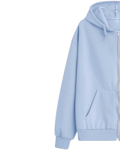 Sudadera con Capucha Unisex Azul Claro, Sudadera de Forro Polar con Cierre, Sudadera Extra Grande de Corte Regular, Color Sólido, Diseño Casual con Bolsillos, Ropa de Otoño - Product Image 3