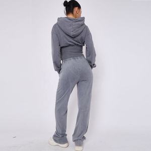 Vêtements personnalisés pour femmes, délavés à l'acide, survêtement ample en coton épais, jogger, vêtements de sport, ensemble deux pièces vintage unisexe - Product Image 3