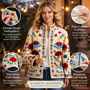 เสื้อแจ็คเก็ตผ้าฝ้ายปักลายคุณภาพบูติก ซับใน TNT คอตั้ง งานแฮนด์เมด เสื้อโค้ทบอมเบอร์สำหรับผู้หญิง - Product Image 3