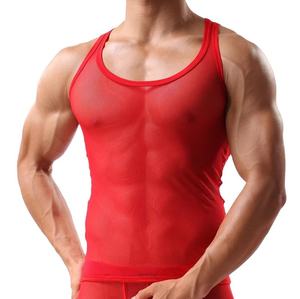Breathable Eco-Friendly Anti-Pilling Hip Hop Print <b>Men</b> Gym <b>Singlet</b> Mesh Tank Top Washed Custom Design Red Button Quick Dry - Product Image 1