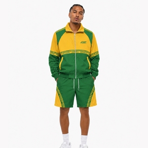 Men's Green <b>Yellow</b> Color Blocking Sporty Tracksuit Set Stand Collar Zipper Jacket & Shorts Breathable Knitted Polyester Spring - Product Image 6