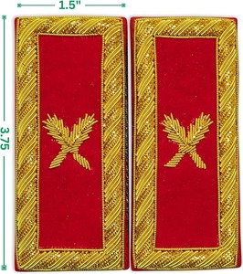 Masonic Knight Templar Grand Secretary Shoulder Boards Gold Bullion Wire – Hand Embroidered (<b>Red</b>, 3.75” x 1.5”) - Product Image 2