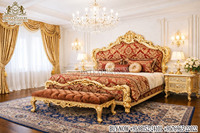 Ensemble de meubles de chambre à coucher en teck massif, fait main, style Royal Regency, moderne, taille standard, hauteur réglable, personnalisable, table de chevet sculptée à la main
