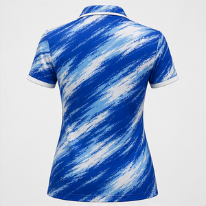 Polo de Manga Corta para Mujer con Logotipo Personalizado, Color Azul Cobalto y Blanco, con Diseño de Pinceladas, Secado Rápido, Sublimado, Ropa Deportiva de Golf - Product Image 1