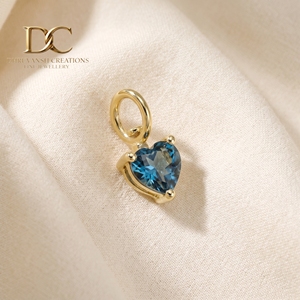 Colgante de Oro Amarillo Sólido de 14 Quilates con Certificado IGI, con Forma de Corazón y Topacio Azul Londres, Joyería Fina para Mujer, Pulsera - Product Image 4