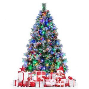 Albero di Natale Pre-Illuminato in PET da 180 cm con 55 Bacche Rosse e 55 Pigne, Luci Cambiabili, Facile da Montare per Casa/Ufficio/Feste - Product Image 4