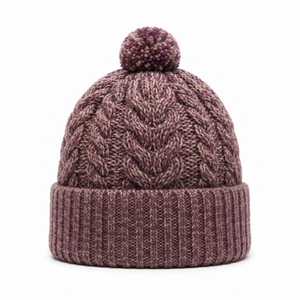 Gorro de Punto Personalizado Color Rosa Beige con Pompón y Puño, Gorro de Invierno Cálido con Logotipo - Product Image 2