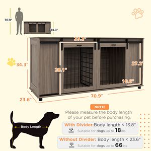71\" Modern Walnut <b>Dog</b> Kennel Furniture with Removable <b>Divider</b> for Storage of 2 Small <b>Dogs</b> or 1 Large <b>Dog</b> in Living <b>Room</b> - Product Image 2