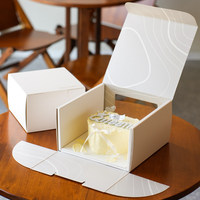 Boîte d'emballage pour gâteau d'anniversaire et dessert, style céramique blanche, avec fenêtre, disponible en 4, 6 et 8 pouces, pour gâteau Basque au fromage