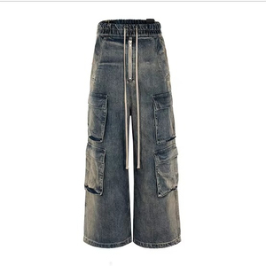 Jeans cargo en denim pour hommes avec logo personnalisé, coupe droite ample, style grande taille, vente en gros, hiver, automne, été - Product Image 2