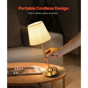 Set di 2 Lampade da Tavolo Senza Fili con Batteria Ricaricabile da 5200mAh, 3 Livelli di Luminosità, Paralume in Tessuto, Colore 2700-3000K per Camere da Letto - Product Image 3