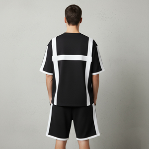Heavyweight Eco-Friendly Quick Dry men's <b>2</b> <b>piece</b> <b>set</b> with <b>white</b> stripes Custom embroidered Logo Loose Fit man short <b>set</b> - Product Image 3