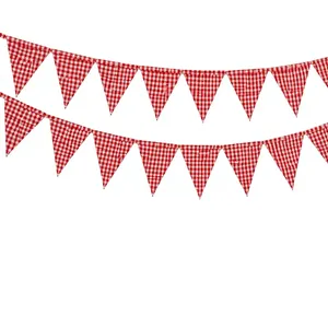 Handmade Dolly Enterprises Cotton Bunting Custom Length Triangle Block Print Gingham Printed Fabric Eco Decorative Party - Product Image 1