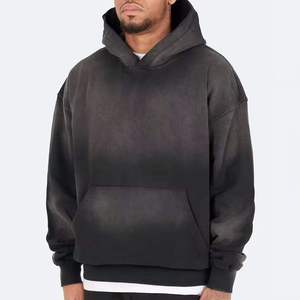 Sweat à capuche noir surdimensionné pour homme, 100% coton molletonné, effet délavé, logo personnalisé imprimé et brodé, streetwear, sweats à capuche sportifs - Product Image 3