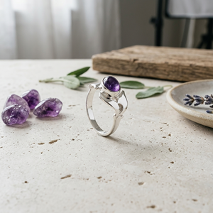 Amethyst Gemstone Dolphin <b>Ring</b> Silver Plated Brass Oval Purple Stone <b>Statement</b> <b>Ring</b> Wholesale Jewelry - Product Image 1